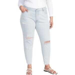 OLD Navy Mid-Rise Button-Fly Slouchy Taper Cropped Ripped Non-Stretch Jeans